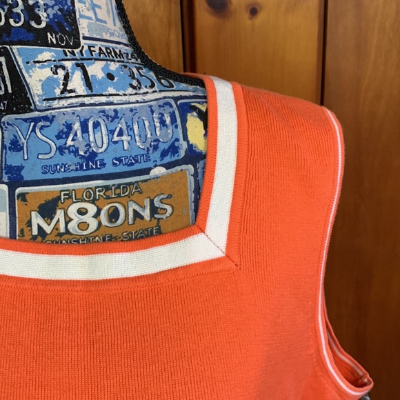 Evie Woman Sleeveless Cotton Blend Sweater. 2X.  Orange With White Trim. - Picture 3 of 6